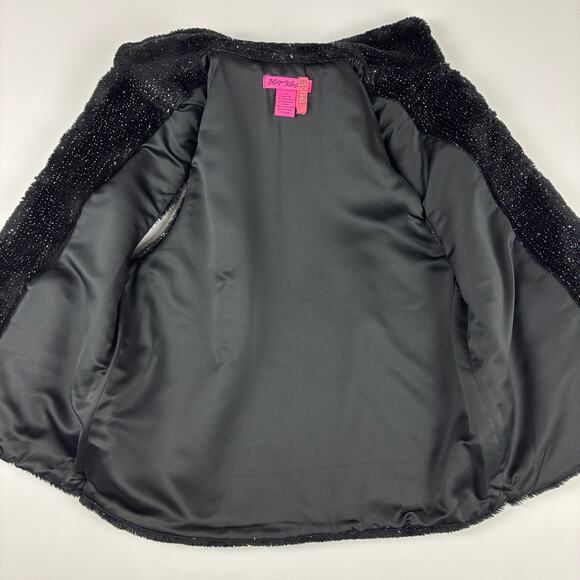Betsey Johnson Silver Sparkle Black Faux Fur Glam Vest w/ Pockets Size MED - Picture 6 of 10